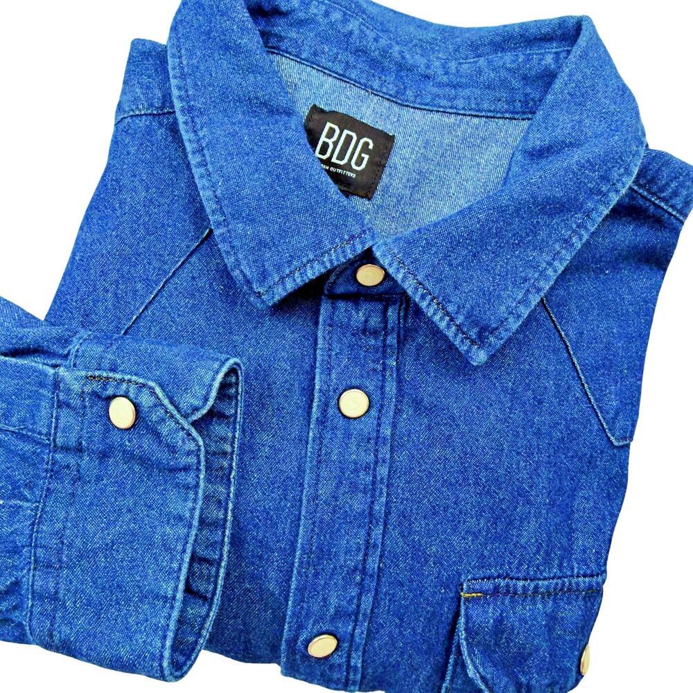 BDG Pearl Snap Denim Long Sleeve Shirt Men's LARGE Utility Western